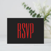 RSVP Damask Wedding V09 (zwart en rood) Kaartje (Staand voorkant)