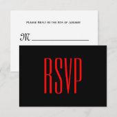 RSVP Damask Wedding V09 (zwart en rood) Kaartje (Voorkant / Achterkant)