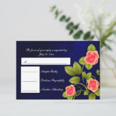 RSVP Dark Blue en Coral Roos Wedding (Staand voorkant)