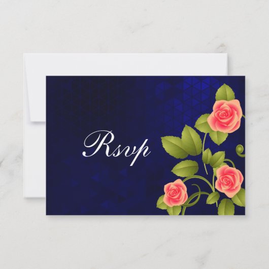 RSVP Dark Blue en Coral Roos Wedding (Achterkant)
