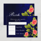 RSVP Dark Blue en Coral Roos Wedding (Voorkant / Achterkant)