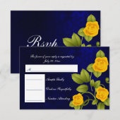 RSVP Dark Blue en Yellow Rose Wedding (Voorkant / Achterkant)