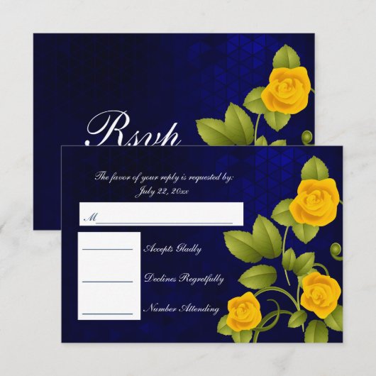 RSVP Dark Blue en Yellow Rose Wedding (Voorkant / Achterkant)