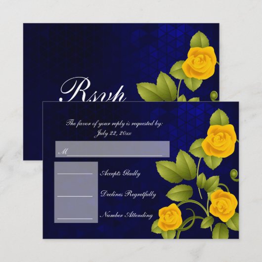 RSVP Dark Blue en Yellow Rose Wedding (Voorkant / Achterkant)