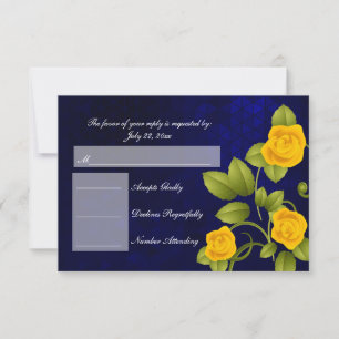 RSVP Dark Blue en Yellow Rose Wedding Kaartje