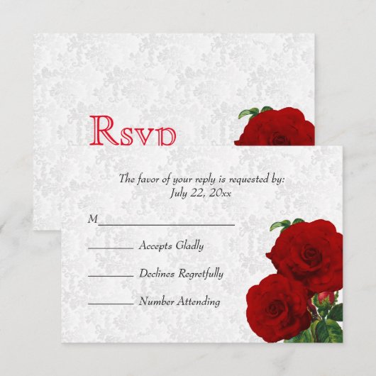 * RSVP Deep Red Rose Floral Wedding (Voorkant / Achterkant)