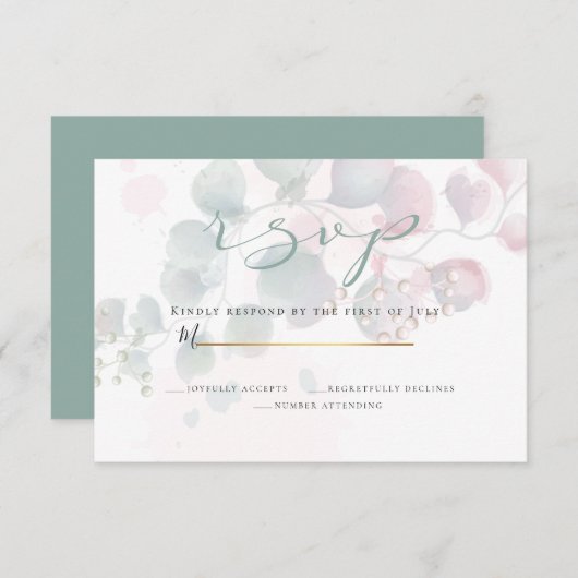 RSVP | Delicate Waterverf Eucalyptus gebladerte Kaart (Voorkant / Achterkant)