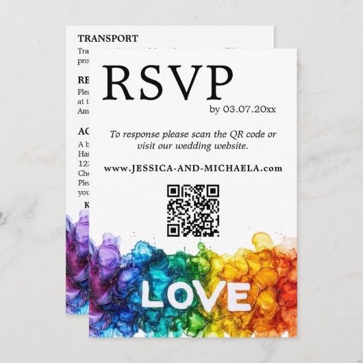 🌈 RSVP+Details LGBTQ met liefde geschilderd Informatiekaartje (Voorkant / Achterkant)