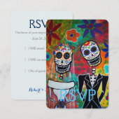 RSVP Dia de los Muertos Wedding Response Kaart (Voorkant / Achterkant)