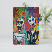 RSVP Dia de los Muertos Wedding Response Kaart (Staand voorkant)