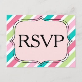 RSVP Diagonaal Roze en Blauwe Strepen Uitnodiging Briefkaart