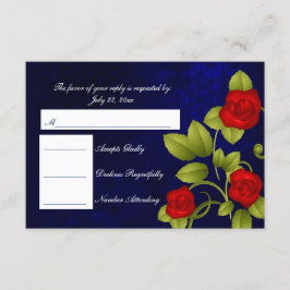 RSVP Donkerblauw en Rood Rose Bruiloft Kaartje