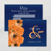 RSVP Donkerblauw met Oranje Rozen Kaartje (Voorkant / Achterkant)