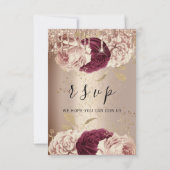 RSVP Drips Bruiloft Marsala Bloemen Roos Kaartje (Achterkant)