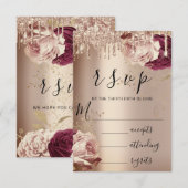 RSVP Drips Bruiloft Marsala Bloemen Roos Kaartje (Voorkant / Achterkant)