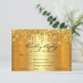 RSVP Drips Goud Glitter Bruiloft Jubileum Bruid Kaartje (Staand voorkant)