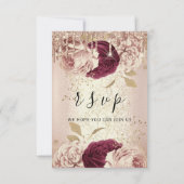 RSVP Drips Wedding Marsala Florals Roos Burgundy (Achterkant)