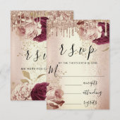 RSVP Drips Wedding Marsala Florals Roos Burgundy (Voorkant / Achterkant)