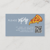 RSVP Dusty Blue PIZZA Modern Minimum Chic Wedding Informatiekaartje (Voorkant)