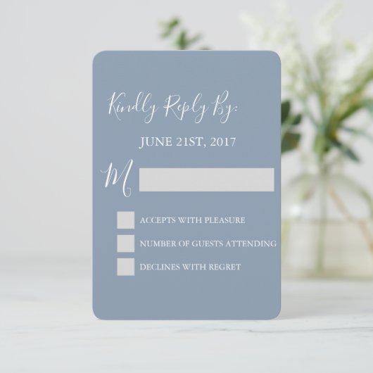 RSVP - Dusty Blue Wedding Response Card (Staand voorkant)