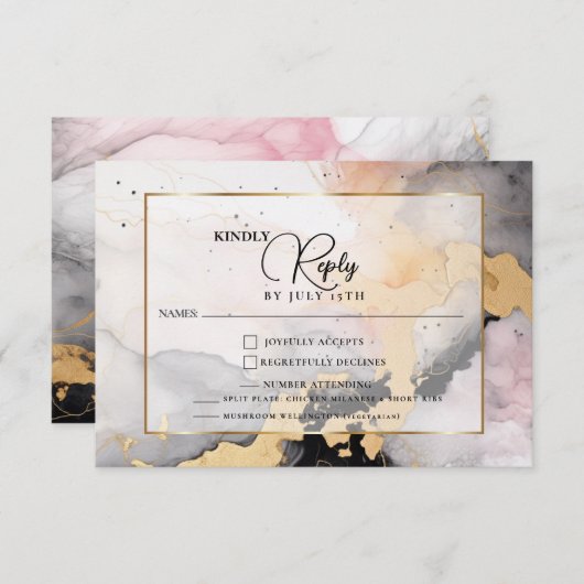 RSVP Ebony Roos en Goud Abstract Marmer (Voorkant / Achterkant)