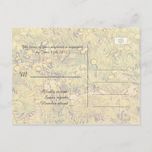 RSVP, een gebied van gele bloemen Uitnodiging Briefkaart (Achterkant)