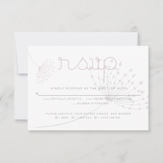 RSVP | Eenvoudige Houtskool Grijs Bord Roze Bloem Kaart (Voorkant)