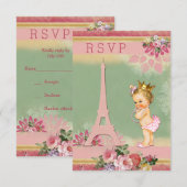 RSVP Eiffel Tower Princess Baby shower Kaartje (Voorkant / Achterkant)