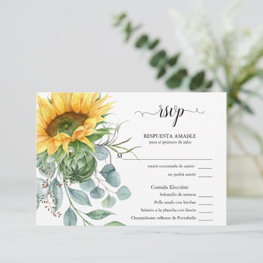 RSVP Elección de Comida Girasoles Rústicos (Staand voorkant)