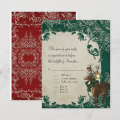 RSVP Elegance Kerstmis Toile Damask Kaartje (Voorkant / Achterkant)