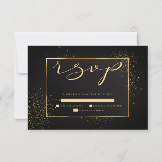RSVP | Elegant Black en Gold Glitter Kaartje (Voorkant)