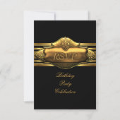 RSVP Elegant Black Gold Birthday Party Mannen Kaart (Voorkant)