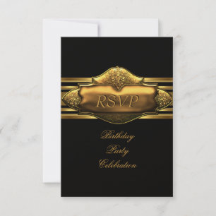 RSVP Elegant Black Gold Birthday Party Mannen Kaart