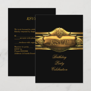 RSVP Elegant Black Gold Birthday Party Mannen Kaart