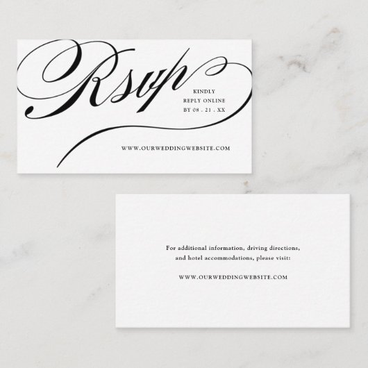RSVP Elegant Black Script Online Reply Insert Plaatskaartje (Voorkant / Achterkant)