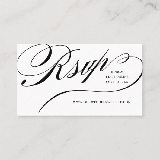 RSVP Elegant Black Script Online Reply Insert Plaatskaartje (Voorkant)