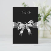 RSVP Elegant Black Silver Metal Bow 3 Kaart (Staand voorkant)