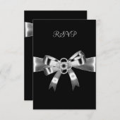 RSVP Elegant Black Silver Metal Bow 3 Kaart (Voorkant / Achterkant)