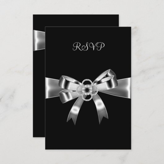 RSVP Elegant Black Silver Metal Bow 3 Kaart (Voorkant / Achterkant)