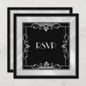 RSVP Elegant Black Silver White Art Deco Kaart (Voorkant / Achterkant)