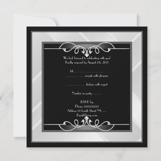RSVP Elegant Black Silver White Art Deco Kaart (Achterkant)