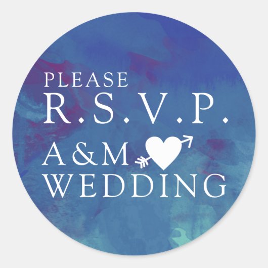 RSVP elegant blue bruiloft Ronde Sticker (Voorkant)
