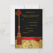 RSVP Elegant Damask Black Red Gold Birthday Party Kaart (Achterkant)