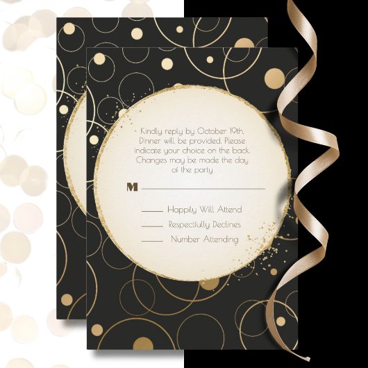 RSVP Elegant Dinner Choice Gold Sparkle Black Notitiekaartje