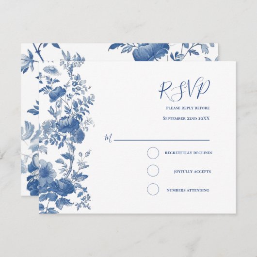 RSVP Elegant Frans Bloementoilet Blauw Bruiloft (Voorkant / Achterkant)