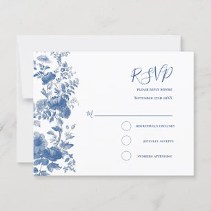 RSVP Elegant Frans Bloementoilet Blauw Bruiloft Kaartje