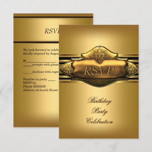 RSVP Elegant Gold Birthday Party Mannen Kaart (Voorkant / Achterkant)
