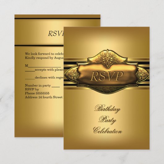 RSVP Elegant Gold Birthday Party Mannen Kaart (Voorkant / Achterkant)