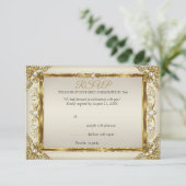 RSVP Elegant Gold Cream Pearl Damask Birthday Kaart (Staand voorkant)
