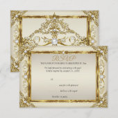 RSVP Elegant Gold Cream Pearl Damask Birthday Kaart (Voorkant / Achterkant)